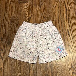 Kids White Speckled Shorts with Blue Accent